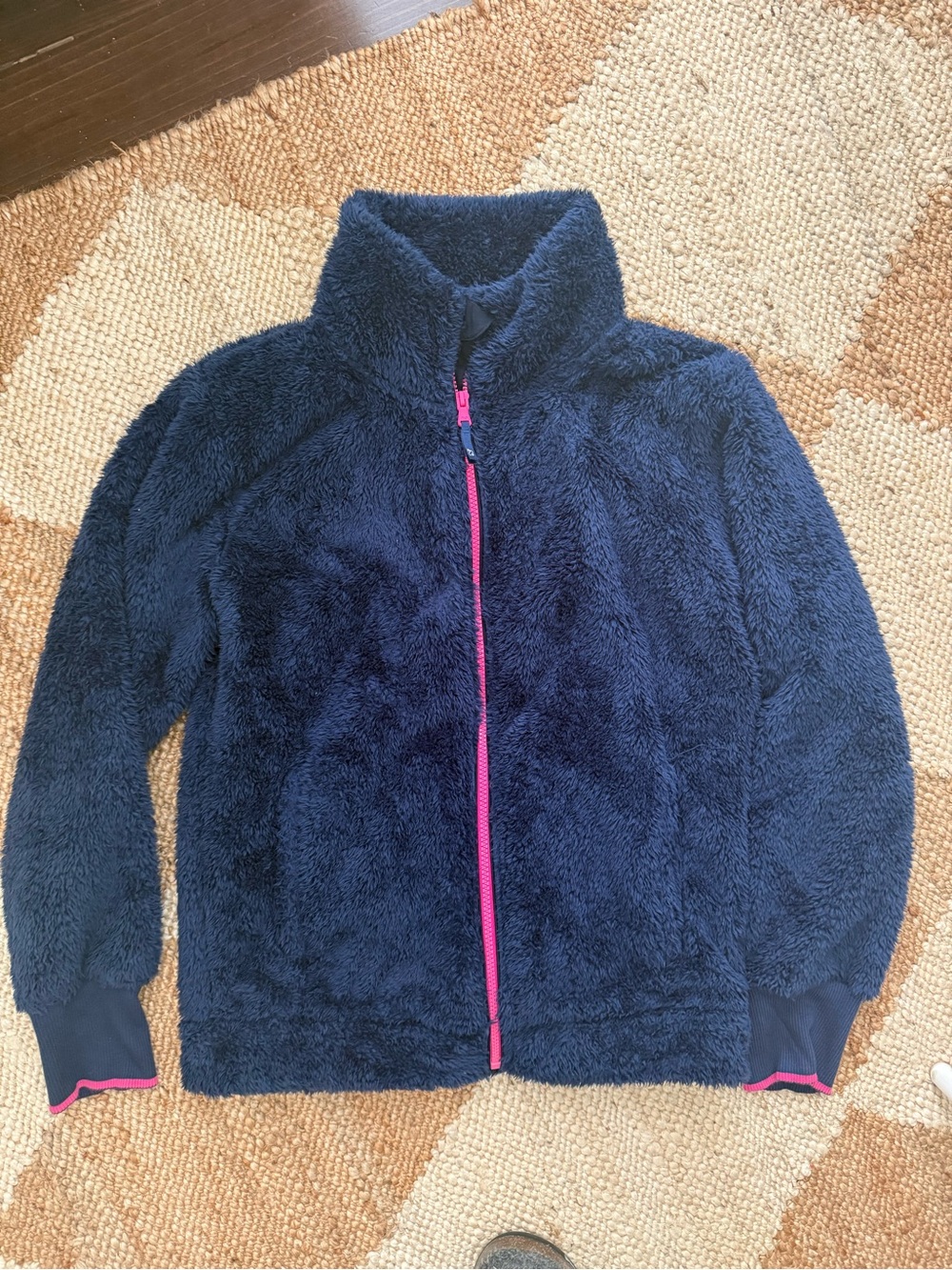 Girls Vineyard Vines Plush Full-Zip Jacket in Navy with Pink Trim